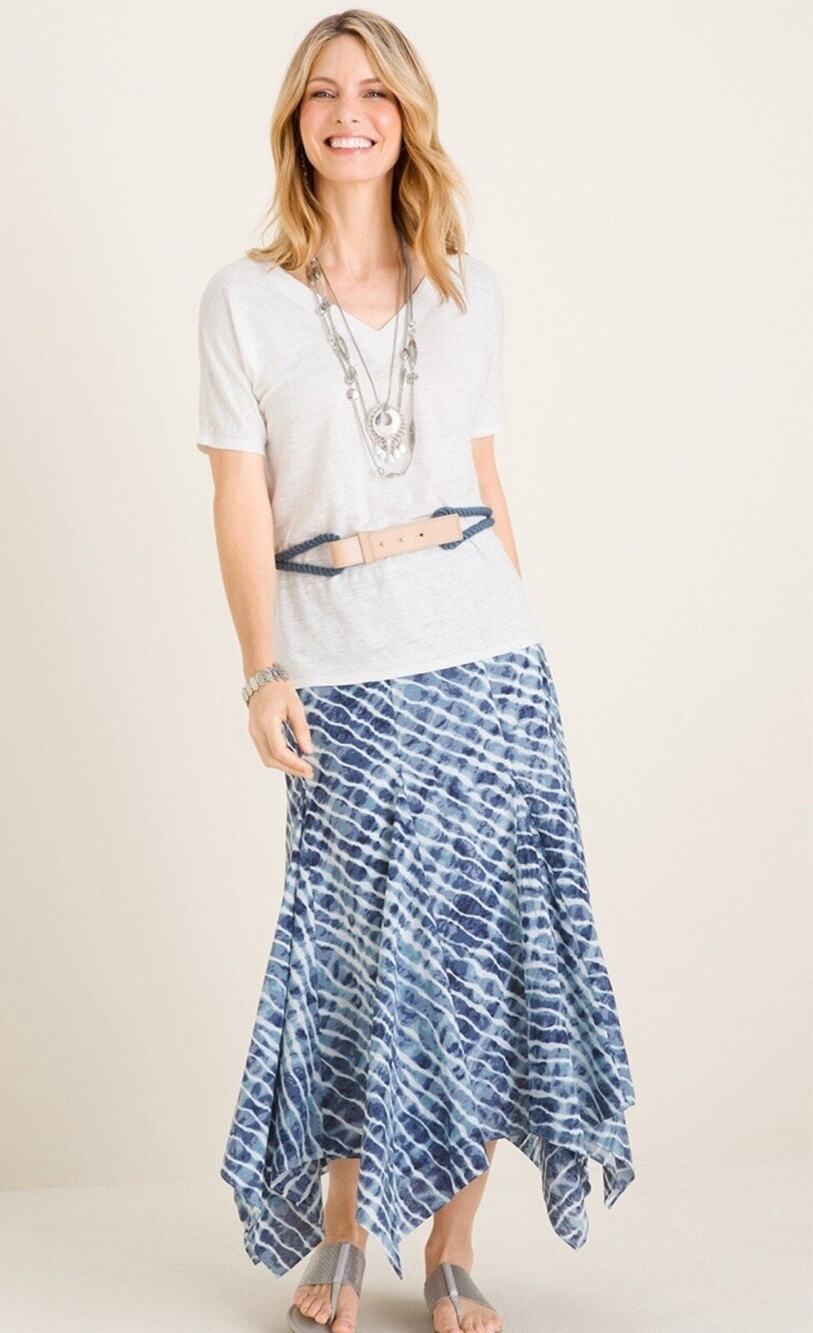 Chico’s Diagonal Zebra Handkerchief Maxi Skirt Size 2 Large Tie Dye Art To Wear